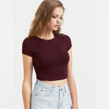 Women Slim Soft Elastic Solid Crop Tshirt
